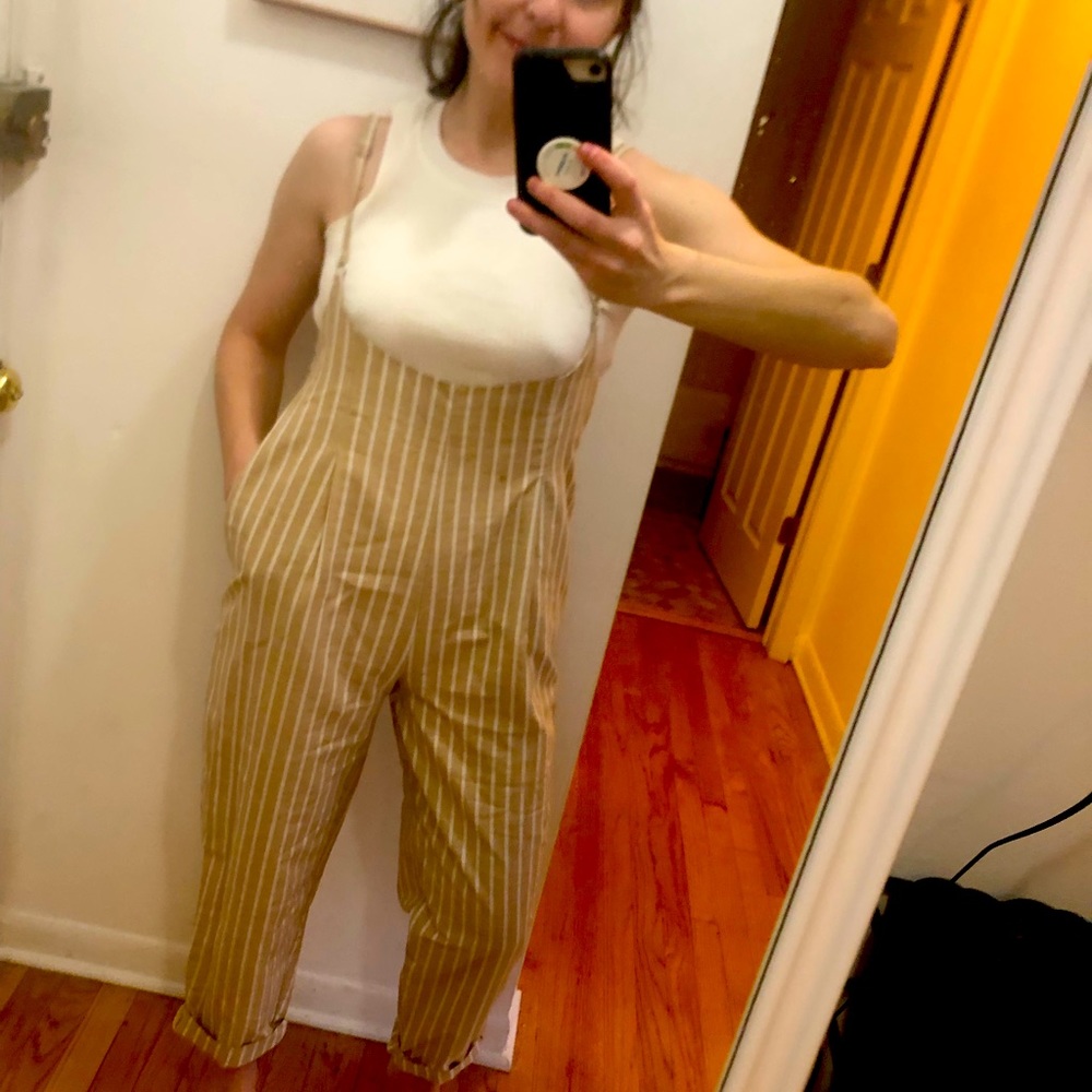 Tan and white striped jumpsuit